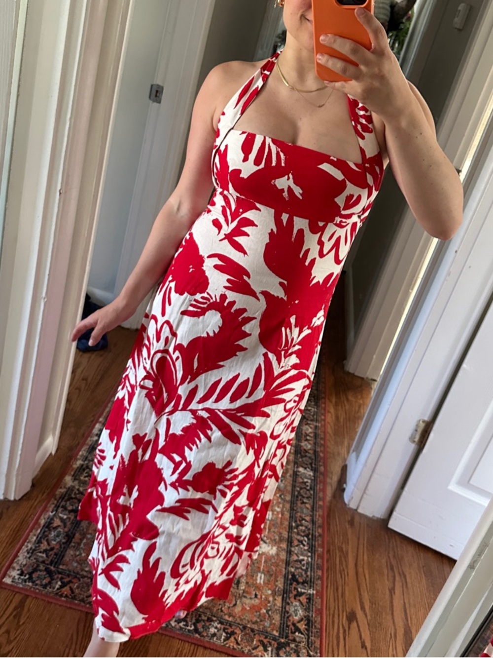 Zara Red and White Halter Midi Dress
